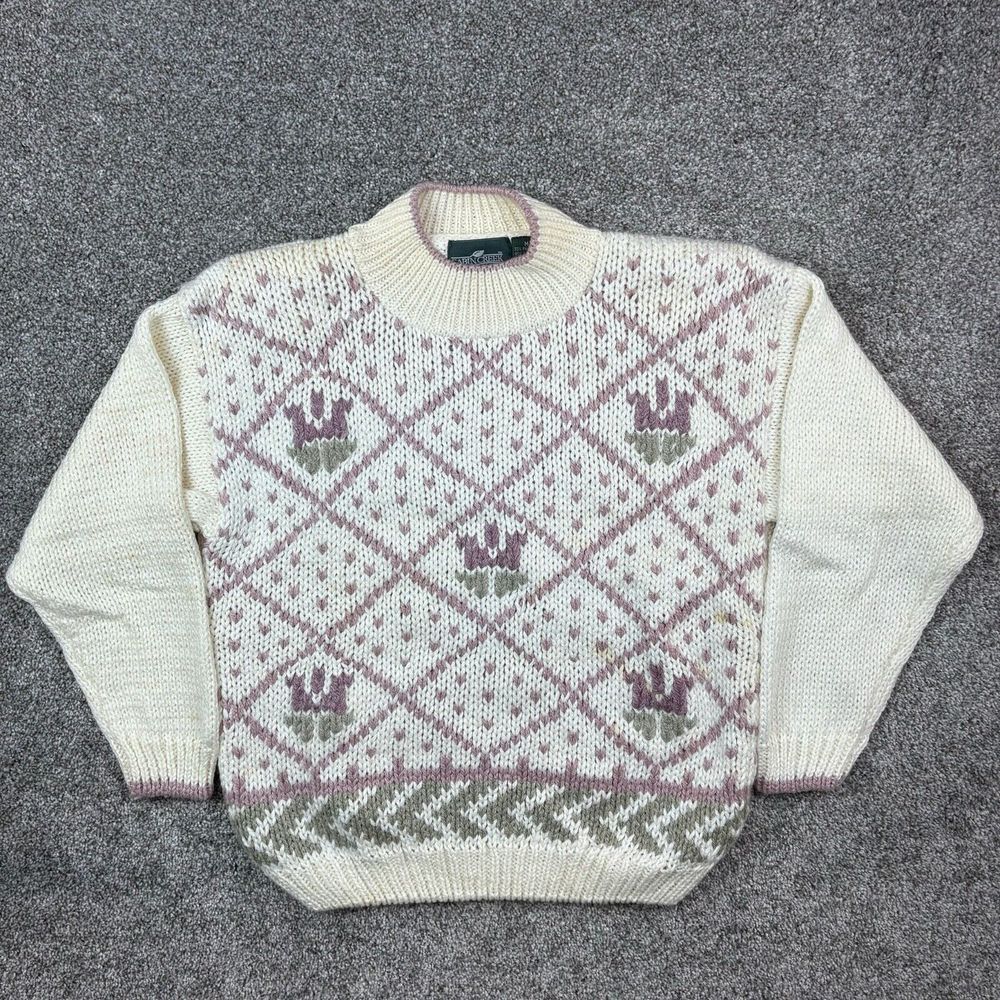 Vintage Cabin Creek Sweater Womens Medium Geometric Checkerboard Shoulder Pads - Picture 1 of 7